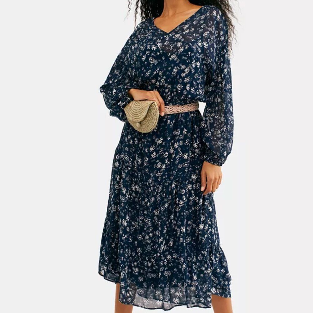 Free People Wallflower Midi Dress Blue Navy XS Boho Floral - Picture 7 of 7